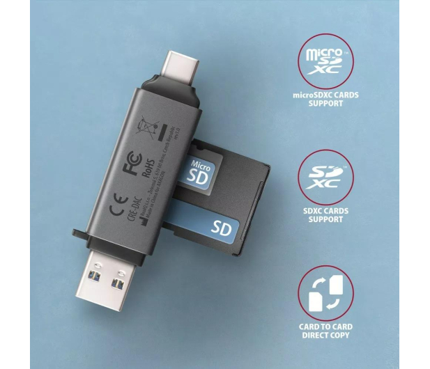 AXAGON CRE-DAC, USB-C + USB-A 3.2, 2-slot & lun SD/microSD, UHS-I - 1353404 - zdjęcie 4